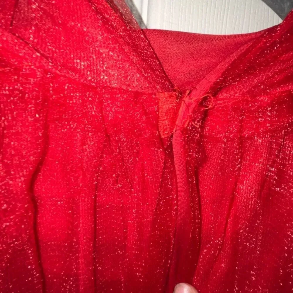 Womens One‎ Size Cape Shawl Poncho Hooded Red Layers Tulle Fringe Cosplay Unisex